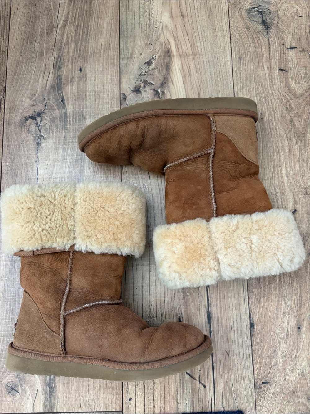 UGG Chestnut Brown Suede Shearling Cuff Moccasins